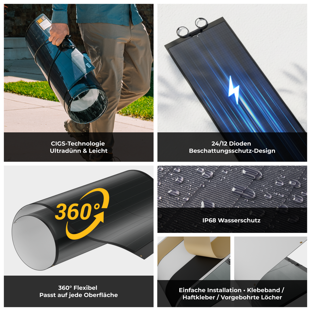 BougeRV Yuma 100W CIGS Solarpanel 360° Flexibles Solarmodule (Klebeband)