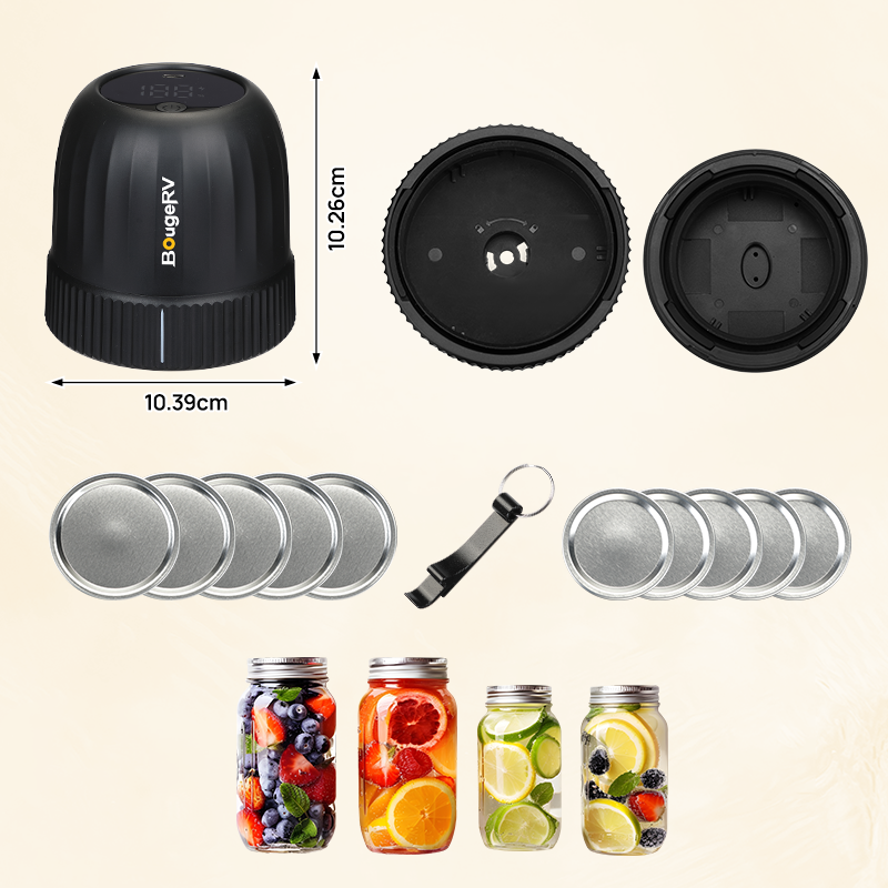 BougeRV Electric Mason Jar Vacuum Sealer Kit für Lebensmittel mit LED Anzeige