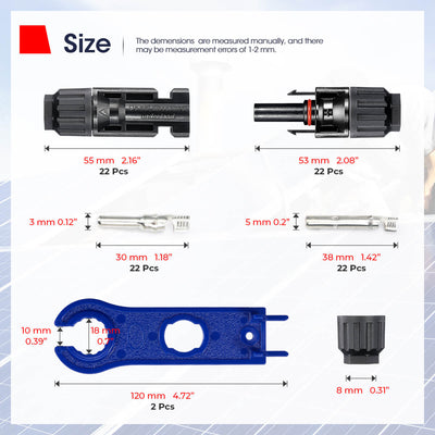 44PCS Solar Connector with Spanners IP67 Waterproof Male/Female - BougeRV