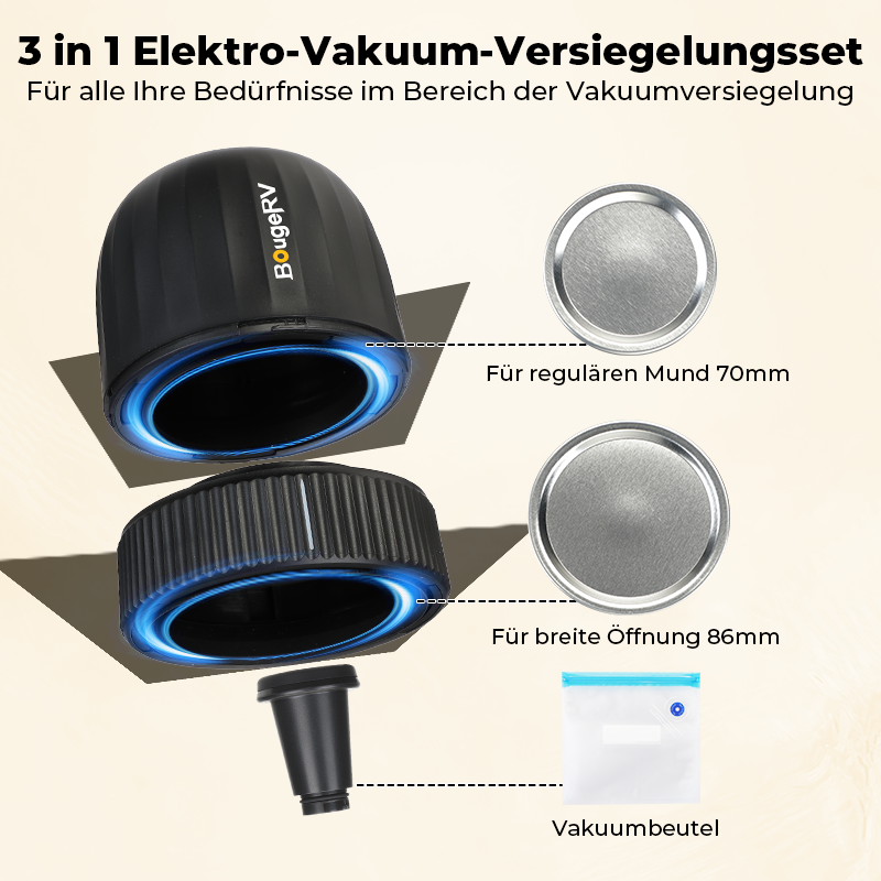 BougeRV Electric Mason Jar Vacuum Sealer Kit für Lebensmittel mit LED Anzeige