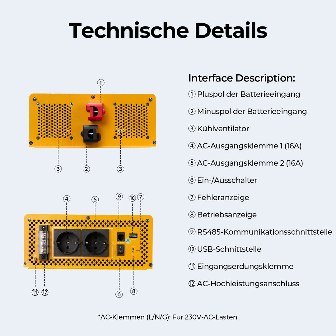 BougeRV 3000 W 12 V Sinus-Wechselrichter mit Bluetooth