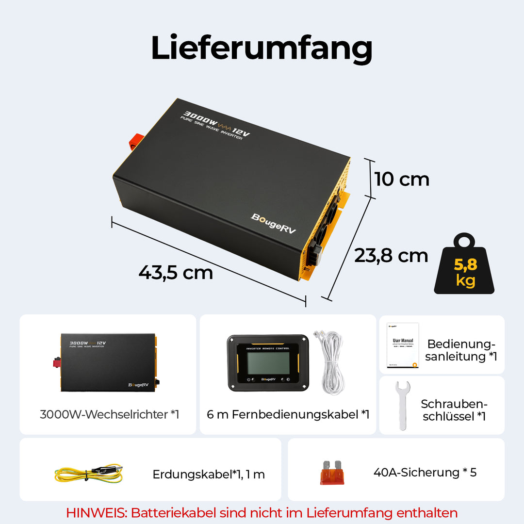 BougeRV 3000 W 12 V Sinus-Wechselrichter mit Bluetooth