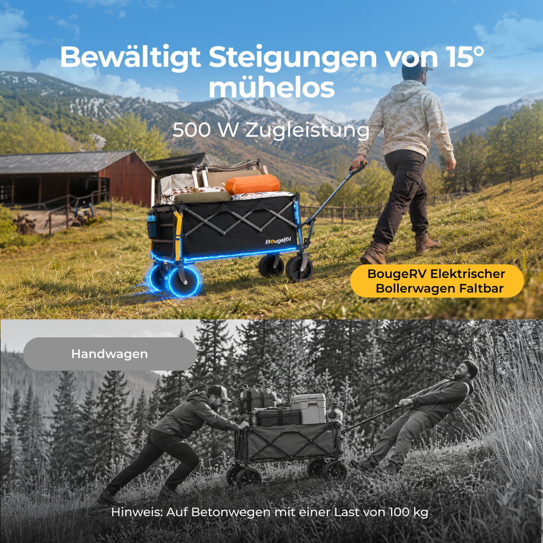 BougeRV Elektrischer Bollerwagen faltbar, 200 kg, für Camping, Garten & Strand