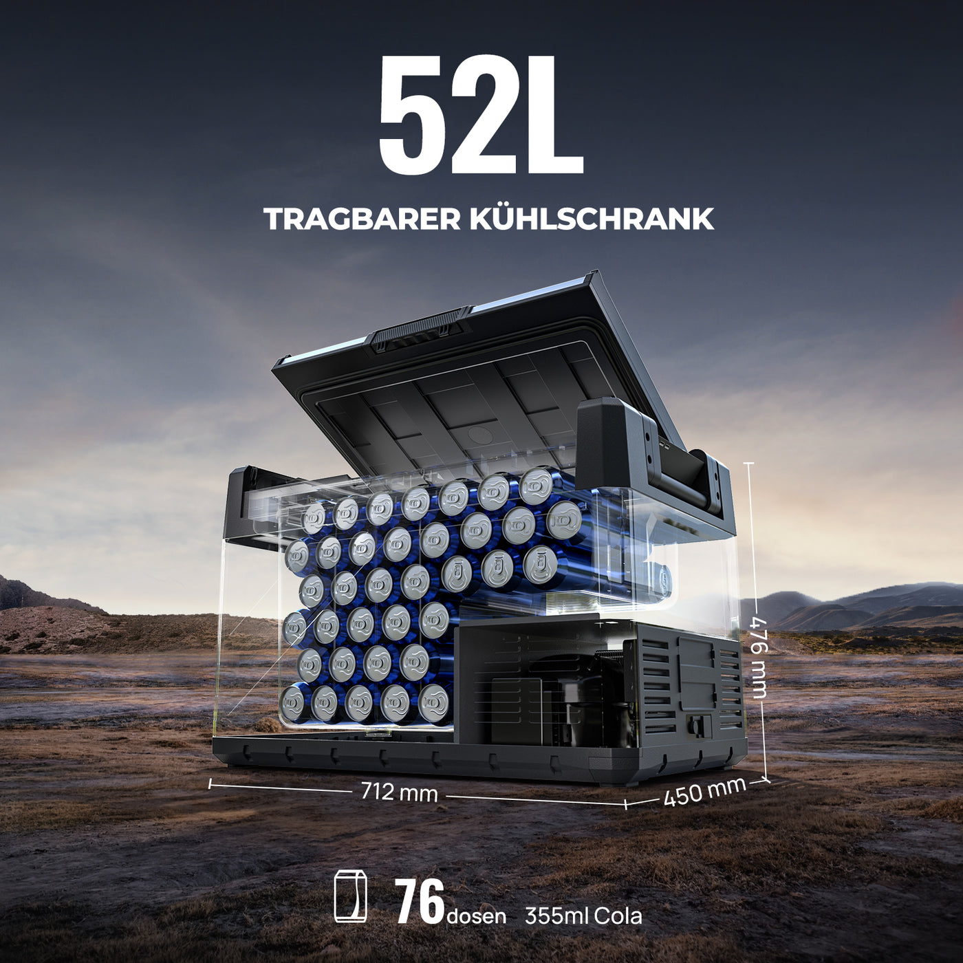 BougeRV Rocky 55QT Zwei Zonen 12V Tragbarer Kühlschrank