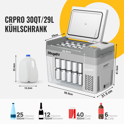 BougeRV CRPRO 29 Liter 12V Tragbarer Auto Kühlschrank Weiß