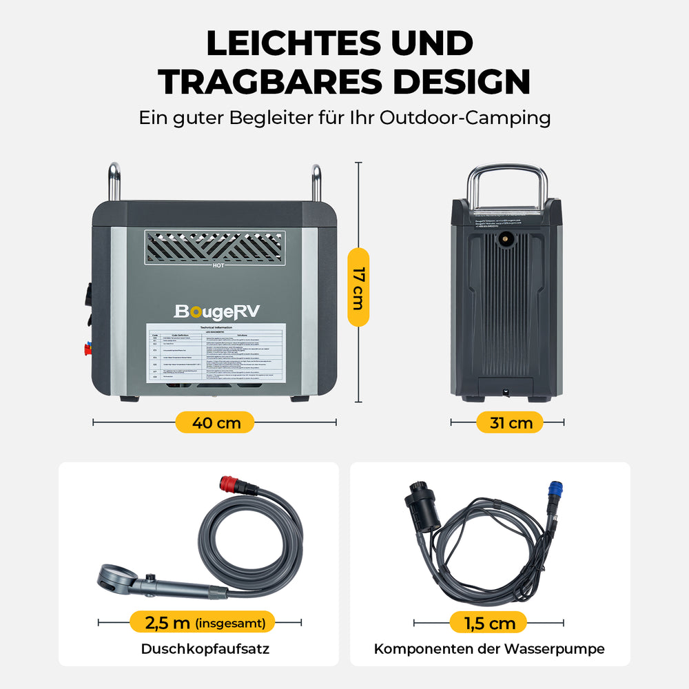 BougeRV tragbarer Propan-Wassererhitzer für Camping, mobiler Durchlauferhitzer