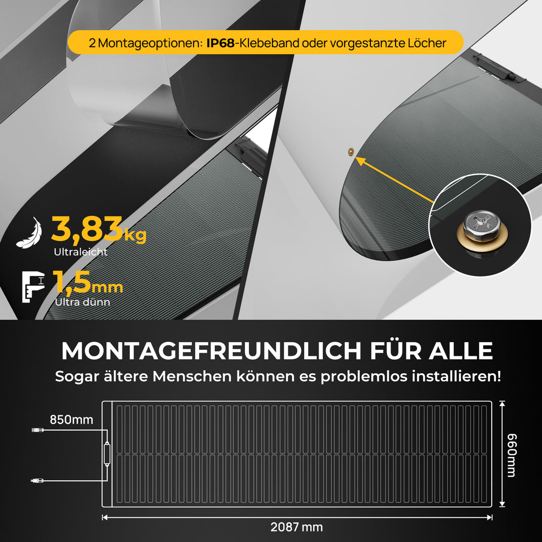 BougeRV Yuma 200W CIGS Solarpanel 360° Flexibles Solarmodule (Klebeband)