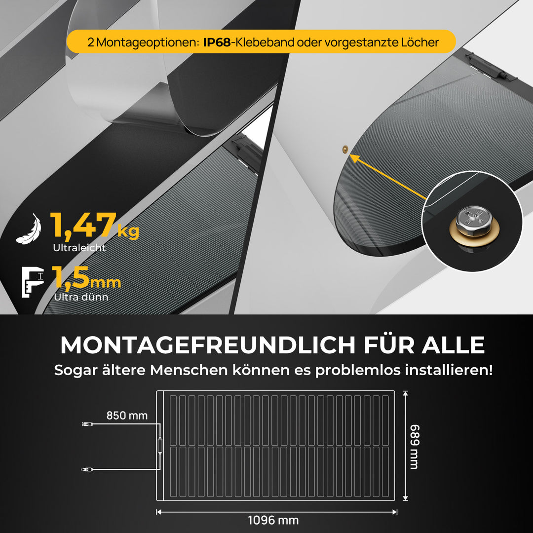BougeRV Yuma 100W CIGS Solarpanel 360° Flexibles Solarmodule (Vorgebohrt)