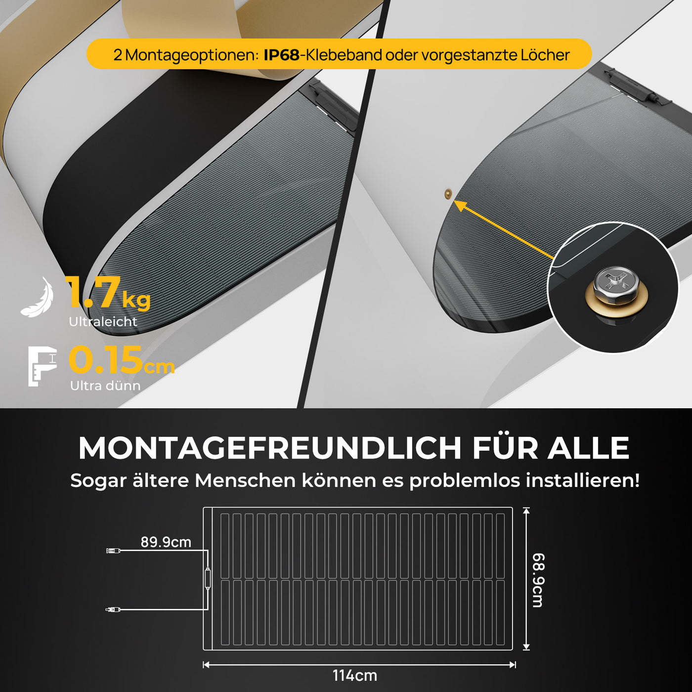 BougeRV Yuma CIGS 100W Weit Flexibles Solarpanel (Vorgebohrt)