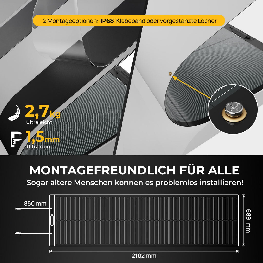 BougeRV Yuma 200W CIGS Solarpanel 360° Flexibles Solarmodule (Vorgebohrt)