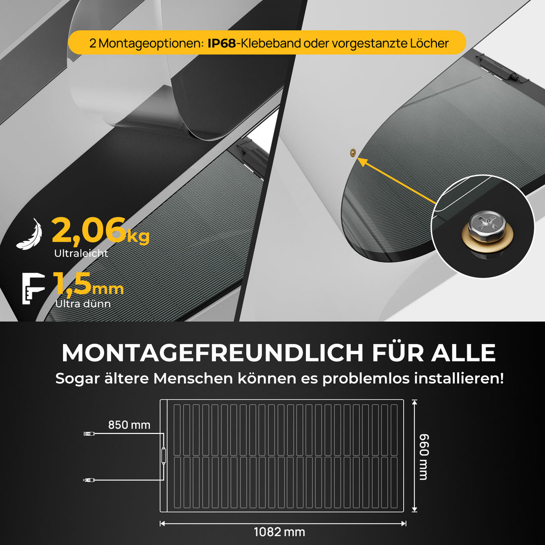 BougeRV Yuma 100W CIGS Solarpanel 360° Flexibles Solarmodule (Klebeband)