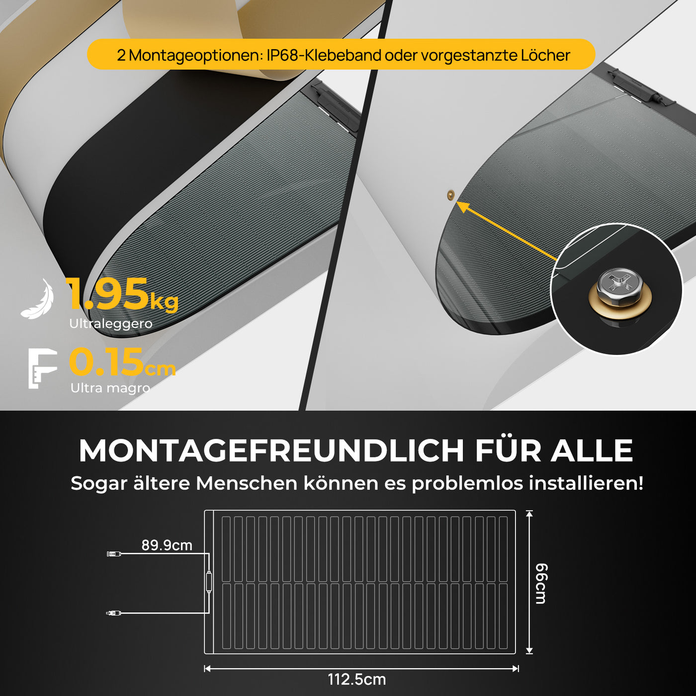 BougeRV Yuma CIGS 100 Weit Flexibles Solarpanel (Klebeband)