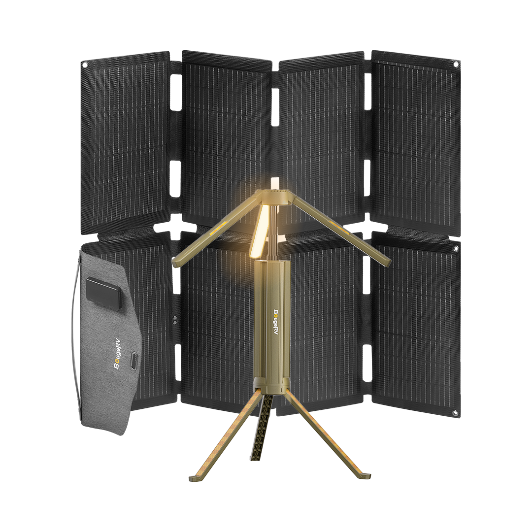 <tc>BougeRV Nueva lámpara de camping portátil para exteriores plegable con panel solar de 100W</tc>