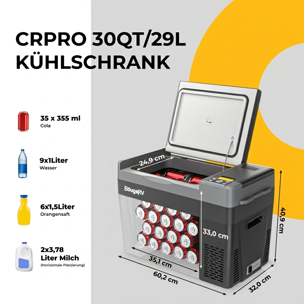 BougeRV CRPRO 29 Liter 12V Tragbarer Auto Kühlschrank Schwarz