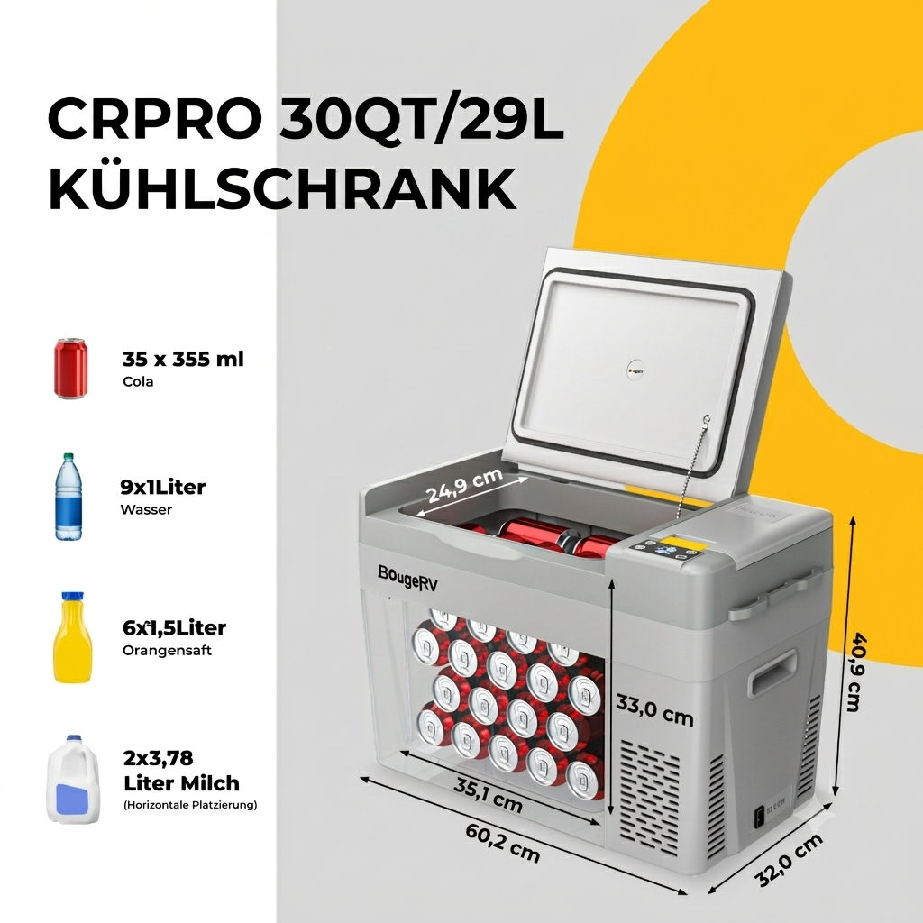 BougeRV CRPRO 29 Liter 12V Tragbarer Auto Kühlschrank Weiß