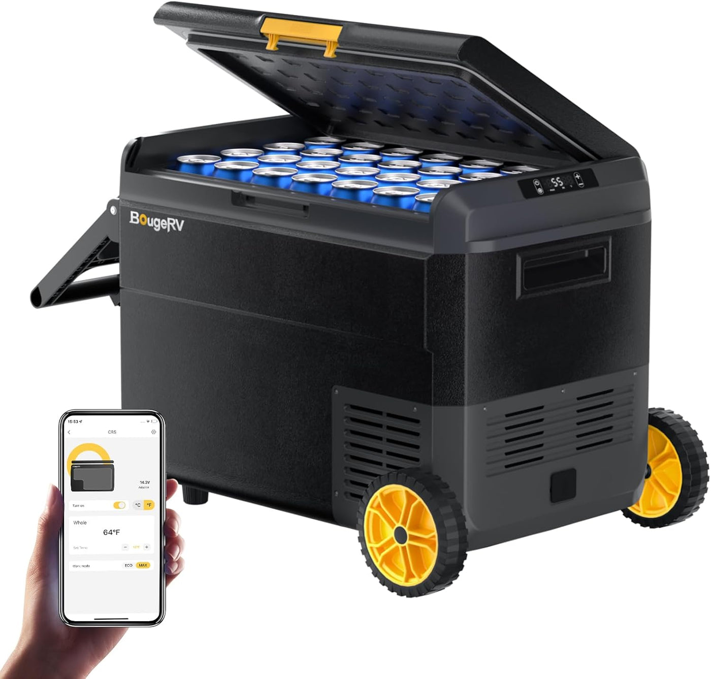BougeRV CRS 50L Kompressor Kühlbox mit Griff Rollen Auto Kühlbox