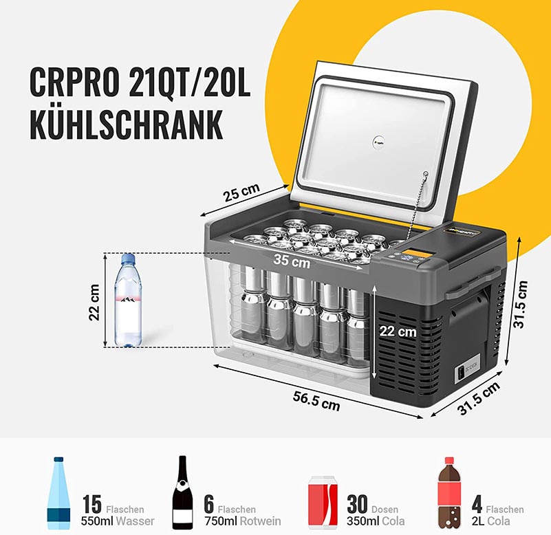BougeRV CRPRO 20L Kompressor-Kühlbox(Grau) mit Aufbewahrungstasche für  CRPRO20 : : Large Appliances